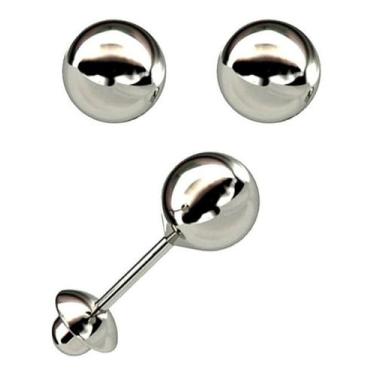 Imagem de Brinco Ouro Branco Bolinha 4mm Bebê Infantil Tarraxas Rosca 24538 k045