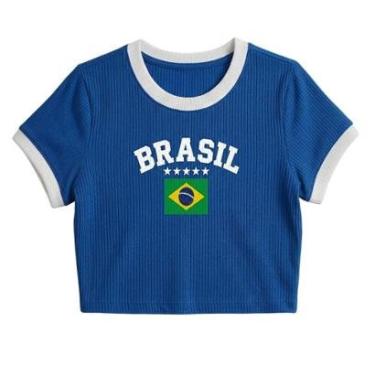 Imagem de Camiseta Feminina Brasil Estampada Ribana Bandeira Cropped Copa-Feminino