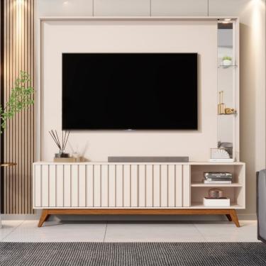 Imagem de Estante Home Ripada para TV ate 75 Polegadas 3 Portas com Pes de Madeira Em MDF Acai JB...