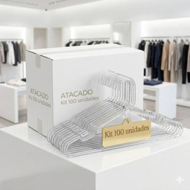 Imagem de Kit 100 Cabides Acrílico Transparente Antideslizante Resistente Roupas