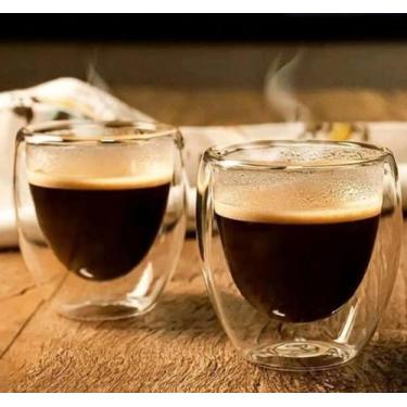 Imagem de CJ 2 COPOS P/CAFE DUPLA PAREDE DE VIDRO BOROSSILICATO RESISTENTE A CAL