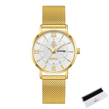 Imagem de Relógio de Pulso Feminino de Quartzo Multifuncional Luxo Analógico e Digital Pulseira Aço Inox Branco Sanda
