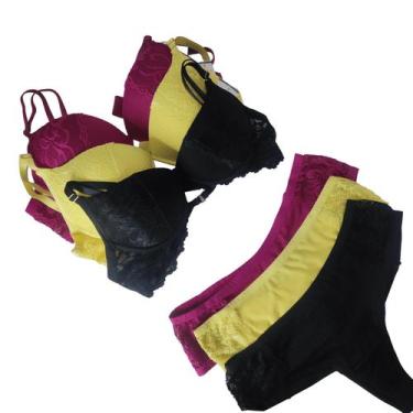 Imagem de Conjunto sutiã  e calcinha fio dental - Kelma lingerie, G, Amarelo