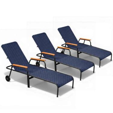Imagem de Kit 3 Espreguiçadeiras AcquaFlex - Type Decor, Preto/Azul Marinho