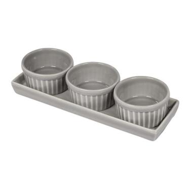 Imagem de Conjunto Ramequim De Cerâmica Cinza Com Bandeja 4 Peças 100ml Para Ser