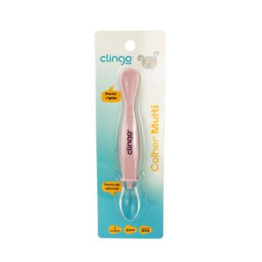 Imagem de Colher Ponta Dupla Colors Rose Silicone Resistente para Bebês - Brasgr