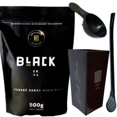 Imagem de Kit Para Tereré Black Erva Mate 500g + Copo Cuia Quadrado Acrílico + B