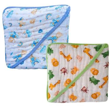 Imagem de kit 2 Toalha Banho Bebe Fralda Macia Soft Capuz Enxoval Menino Menina 