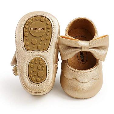 Imagem de HsdsBebe Sapatos femininos Mary Jane sem cadarço antiderrapante sola macia princesa primeiro andador sapatos vestido de casamento, E/ouro, 12-18 Months Toddler