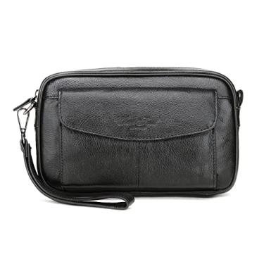 Imagem de Bolsa organizadora de couro masculina com compartimentos para proteção de cartão de crédito, F - preto, Without Card Slots