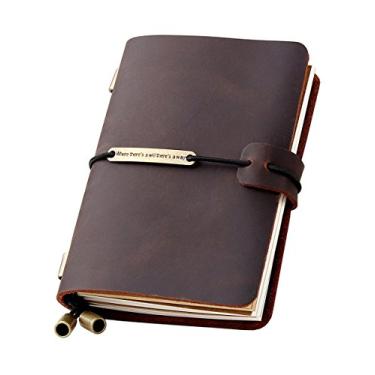 Imagem de Notebook vintage recarregável feito à mão, caderno de couro portátil, diário de usuário de caneta-tinteiro, tamanho do bolso 13,97 x 10,16 cm, Coffee, 5.2" x 4"