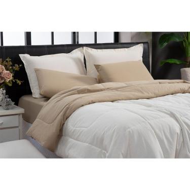 Imagem de Edredom Italiano 200 Fios 100% Algodão 6 Pçs Dupla Face Queen Marrom e Off White Casa Dona