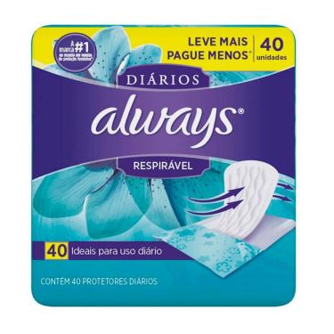 Imagem de Protetor Diário Always Respirável 40 Unidades
