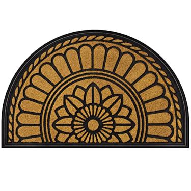 Imagem de Capacho Mibao meio redondo, capacho de entrada de boas-vindas antiderrapante, tapetes de borracha durável, capacho resistente de baixo perfil, tapetes circulares para garagem, pátio, áreas de alto