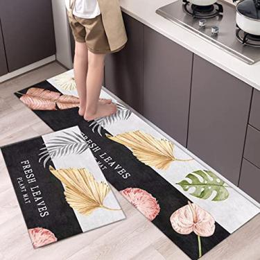 Imagem de Conjunto de tapetes e tapetes de cozinha tapete de banho de microfibra macia absorvente treliça marroquina tapete de cozinha antiderrapante conjunto de corredor 2 peças 40 x 60 cm