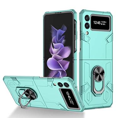 Imagem de YINGDAFENG Capa para Samsung Galaxy Z Flip 4, capa protetora de telefone resistente à prova de choque de grau militar com anel giratório de 360° suporte magnético rígido PC capa protetora anti-riscos, azul