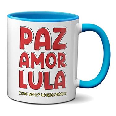 Imagem de Caneca Paz Amor Lula E P@u No C* Do Bolsonaro (Azul)