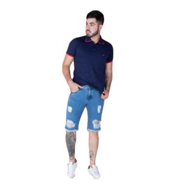 Imagem de Bermuda Jeans Masculina Com Puidos E Barra Desfiada Lançamento - Ruda