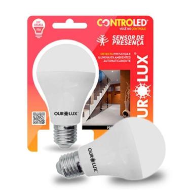 Imagem de Lampada LED bulbo 9W sensor de presenca branco frio 6500K