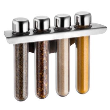 Imagem de Porta Temperos Organizador Magnético Aço Inox 4 Potes Plásticos Forma
