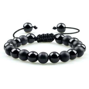 Imagem de Pulseiras de contas masculinas olho de tigre pedra natural ônix contas casal pulseiras de distância joias femininas - preto fosco, Cristal