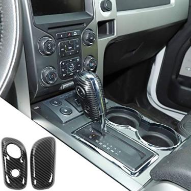 Imagem de Hoolcar Acessórios de interiores para câmbio de engrenagens Tampa de maçaneta ABS Acabamento decorativo para Ford F150 Raptor 2009-2014, fibra de carbono