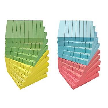 Imagem de Bloco de notas adesivas forradas, 7,6 x 7,6 cm, embalagem com 20 unidades, 2.000 folhas (100/bloco), notas autoadesivas com linhas, cores pastel, da Better Office Products, postes de lembretes, adesivo forte, 20 blocos na caixa