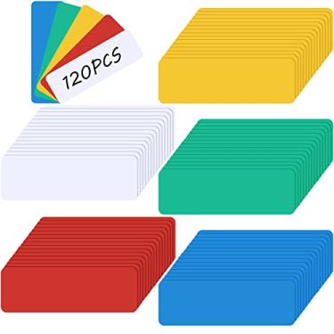 Imagem de Pacote com 120 etiquetas magnéticas apagáveis a seco etiquetas magnéticas etiquetas de nome magnéticas ímãs apagáveis a seco etiquetas magnéticas para sala de aula home office quadro branco geladeira, 5 cores, 1 x 3 polegadas