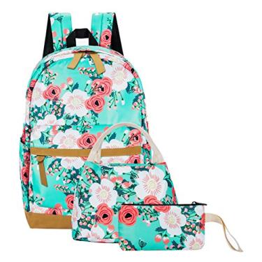 Imagem de Mochila escolar para adolescentes meninas bolsas escolares leves crianças meninas livros escolares conjuntos de mochilas, 01 Light Green/ Floral, Large