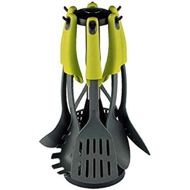 Imagem de Utensílios de cozinha utensílios de cozinha conjunto multicolorido de 6 ferramentas em suporte giratório inclui colher escumadeira colher escumadeira (cor: verde)-verde atualizado