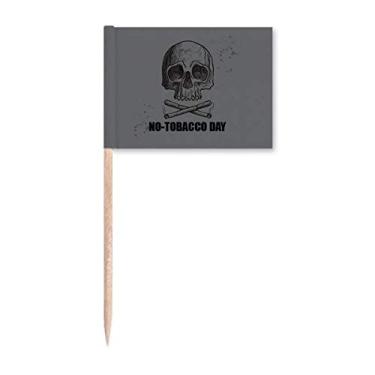 Imagem de Logotipo queimando cigarro sob o crânio sem tabaco, bandeiras marcadoras para decoração de festa