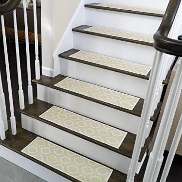 Imagem de SussexHome Degraus de escada Drop Design de 22,8 cm x 71,1 cm – 70% algodão antiderrapante para escadas internas – Fácil de instalar com fita adesiva dupla, aderência extra, pacote com 4 – Banana creme amarelo