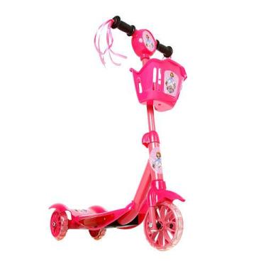 Imagem de Brinquedo Infantil Patinete Scooter 3 Rodas Com Cesta Luz E Som Rosa P