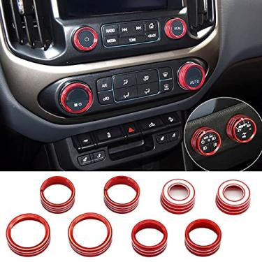 Imagem de Thor-Ind Tampa de botão de áudio AC compatível com Chevrolet Chevy Colorado GMC Canyon 2015-2022 console central de controle de clima automático seta de seta 4WD anel de acabamento com tampa do interruptor de luz 7 peças (vermelha)
