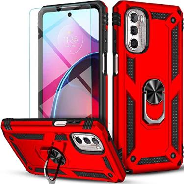 Imagem de Capa para Motorola Moto G52 Capinha com protetor de tela de vidro temperado [2 Pack], Case para telefone de proteção militar com suporte para Motorola Moto G52 (vermelho)
