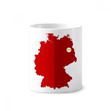 Imagem de Porta-canetas de escova de dentes com mapa da bandeira nacional da Alemanha com estampa vermelha e suporte de cerâmica