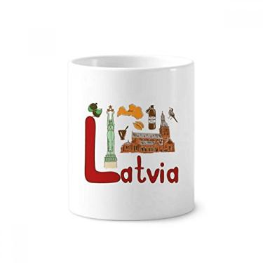 Imagem de Latvia National Symbol Landmark Pattern Escova de dentes Caneca, Suporte de Cerâmica