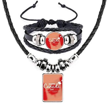 Imagem de Maple Leaf Happy Canada Day 4 Of July Slogan Leather Necklace Jewelry Set
