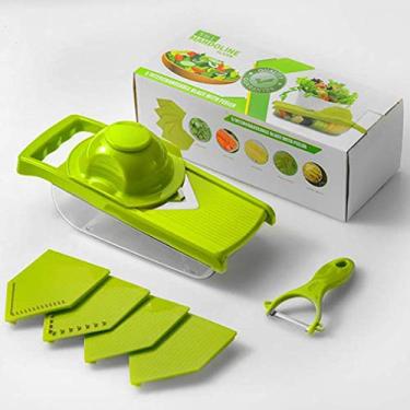 Imagem de fatiador de mandolina ajustável fatiador de vegetais, utensílio de salada portátil de vegetais v fatiador, perfeito para salada de abobrinha batata tomate cenoura cebola e todos os vegetais, verde
