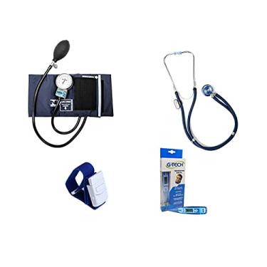 Imagem de Kit Esfigmomanometro + Estetoscopio Duplo + Termometro Pamed (Azul)