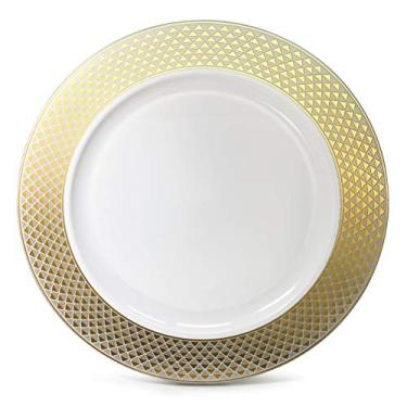 Imagem de "Ocasiões" Pacote com 40 carregadores para festa de casamento, 30 cm, pratos de carregador de plástico descartáveis/carregadores (Celebration White & Gold)