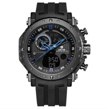 Imagem de Relógio masculino weide wh6903 preto azul anadigi inox pulseira em borracha analógico e digital-Masculino