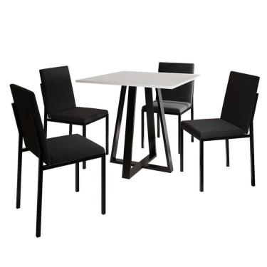 Imagem de conjunto de mesa de jantar com tampo branco e 4 cadeiras mônaco veludo preto