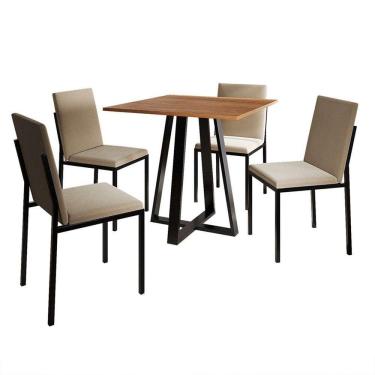 Imagem de conjunto de mesa de jantar com tampo imbuia e 4 cadeiras mônaco veludo bege e preto