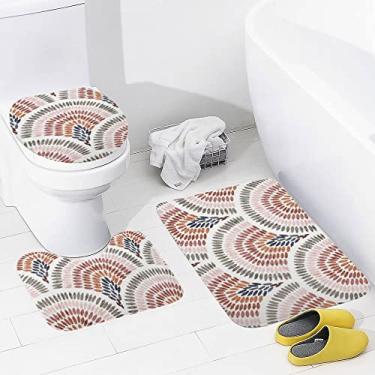 Imagem de Conjunto de tapetes de banheiro 3 peças de bolinhas semi círculo geométrico lavável tapete antiderrapante tapete de contorno e tampa para banheiro
