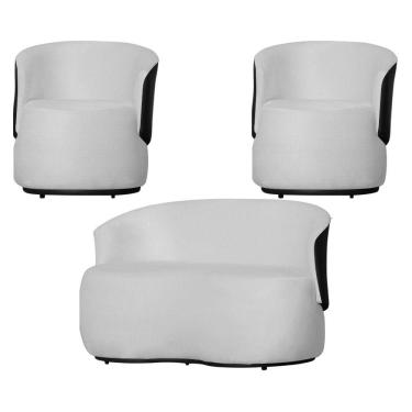 Imagem de Kit 1 Namoradeira e 2 Poltronas Orgânica Beatriz Suede Composê Corino Preto - Estopar