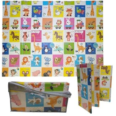 Imagem de Tapete Infantil Térmico Dobrável Bebê Criança + Sacola P/Transporte (Colorido - Bichinhos)