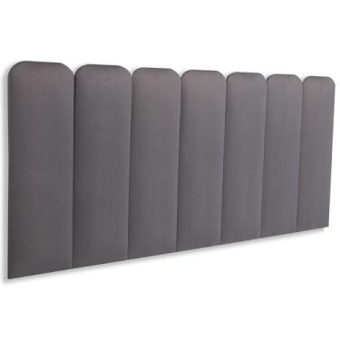 Imagem de Cabeceira Casal Estofada de Colar na Parede Kit 7 Placas Modelo Arredondada - SUEDE Cinza