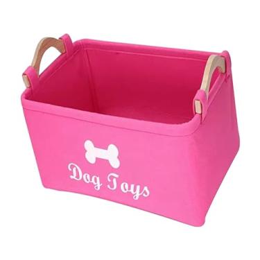 Imagem de Caixa organizadora de brinquedos para cães, caixas de armazenamento retangulares de grande capacidade, cesta de feltro para animais de estimação, rosa
