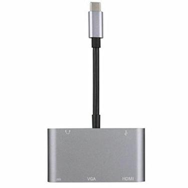 Imagem de 5 em 1 Tipo-C Adaptador Conversor Hub Porta de Saída Multifunções Tipo C para HDMI/VGA/USB 3.0/3.5mm Áudio/USB-C Porta PD